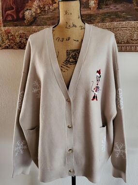 Disney Minnie Mouse Christmas Cardigan 3X Beige Snowflake Holiday
